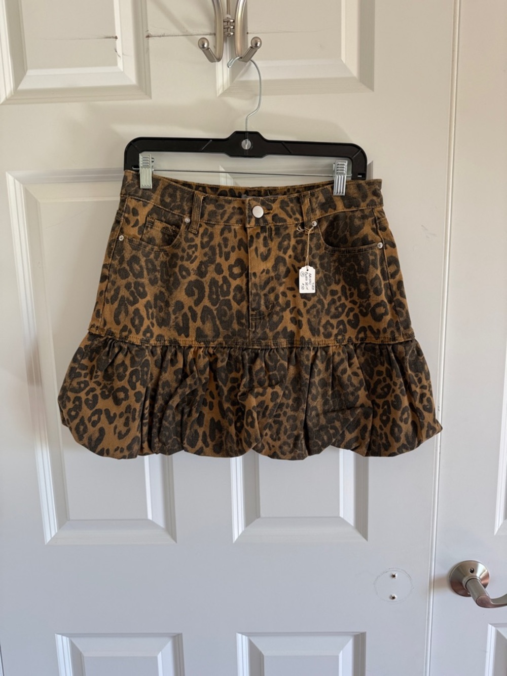 NWT blue B Leopard Print Ruffle Bubble Mini Skirt - Brown - Picture 2 of 7
